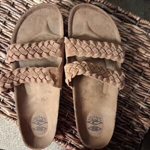 Malaga Ripcurl Women's Size 8 Sandal Brown Leather Weaved Slide Mule Thong